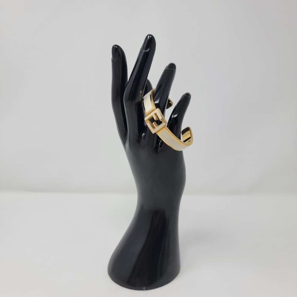 Fendi FF Gold-Tone Enamel Logo Cuff Bracelet